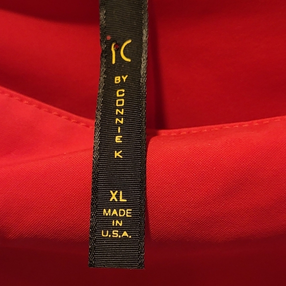 IC by Connie K Red Boatneck Hi Low Tunic Shirt with large cuffs SzXL Made in USA - Picture 5 of 7